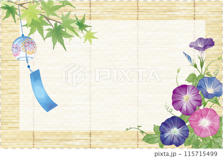 すだれと朝顔の夏の涼しい窓辺の夏イメージ すだれと朝顔の夏の涼しい窓辺の夏イメージ 115715499