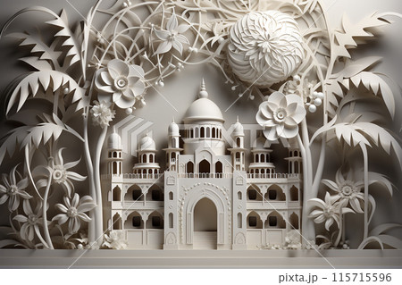 Banner consisting from traditional species accessories for celebration holiday Ramadan, Ai generated 115715596