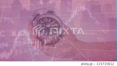 Image of financial data processing over clock 115715612