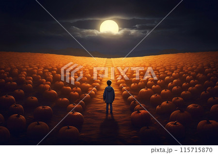Big orange scary pumpkin on holiday Halloween, Ai generated 115715870