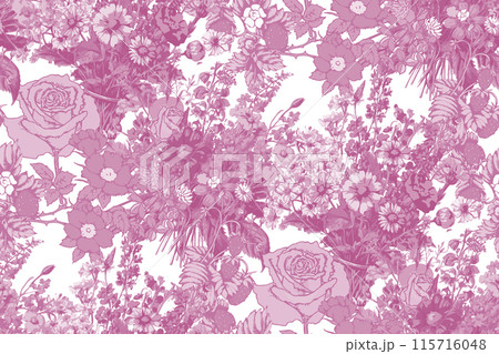 Seamless abstract floral pattern. In style Toile de Jou. Suitable for fabric, mural, wrapping paper and the like Seamless abstract floral pattern. In style Toile de Jou. Suitable for fabric, mural, wrapping paper and the like 115716048