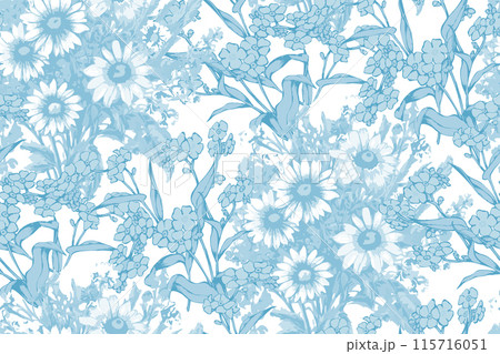 Seamless abstract floral pattern. In style Toile de Jou. Suitable for fabric, mural, wrapping paper and the like Seamless abstract floral pattern. In style Toile de Jou. Suitable for fabric, mural, wrapping paper and the like 115716051