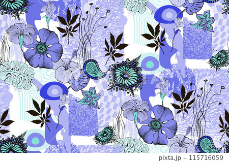 Abstract floral seamless pattern in 60s style. Suitable for fabric, wrapping paper and the like Abstract floral seamless pattern in 60s style. Suitable for fabric, wrapping paper and the like 115716059