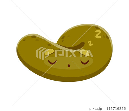 Cartoon sleeping poop emoji. Isolated vector relaxed poo swirl nap with gentle smile, features a smooth, brown surface with subtle textural elements like spots and streaks. Calm shit with closed eyes 115716226
