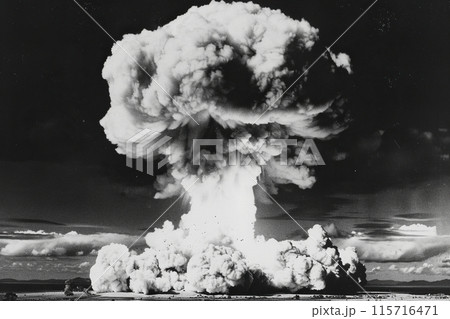 Generative ai on theme of scary nuclear explosion in outdoor, mushroom cloud of nuclear weapons Generative ai on theme of scary nuclear explosion in outdoor, mushroom cloud of nuclear weapons 115716471