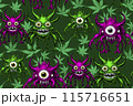 Seamless pattern of funny monsters and cannabis leaves. 115716651