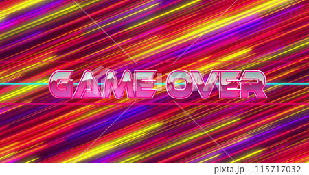 Image of game over text over neon banner against colorful light trails in seamless pattern Image of game over text over neon banner against colorful light trails in seamless pattern 115717032