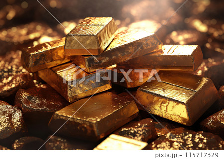Generative ai on theme of beautiful texture surface gold bar, design natural abstract background 115717329