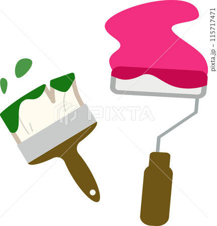 ペンキを塗る刷毛とローラーのイラスト素材 ペンキを塗る刷毛とローラーのイラスト素材 115717471