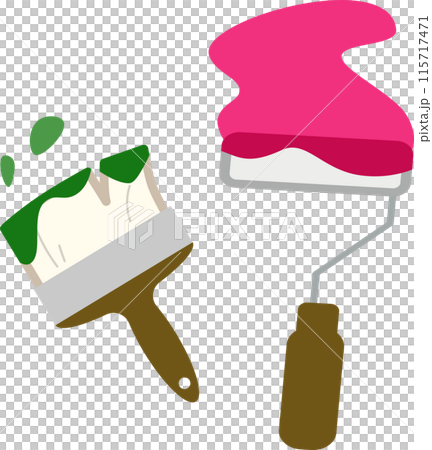 ペンキを塗る刷毛とローラーのイラスト素材 ペンキを塗る刷毛とローラーのイラスト素材 115717471