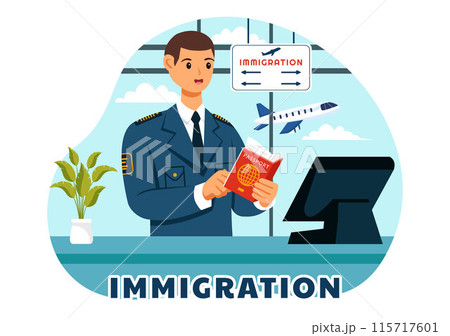 Immigration Vector Illustration, Movement of People with Document Visa and Passport for Relocating to Another Country in a Flat Cartoon Background 115717601
