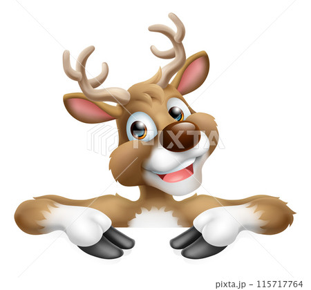 Cartoon Santa Claus Father Christmas Reindeer Sign 115717764