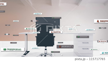 Image of media icons over office Image of media icons over office 115717765