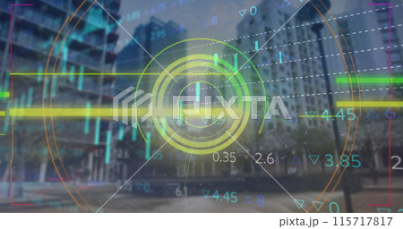 Image of data processing over cityscape Image of data processing over cityscape 115717817