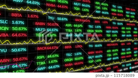 Image of data processing and stock market over black background 115718089