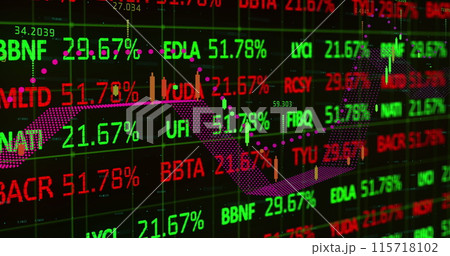 Image of data processing and stock market over black background 115718102
