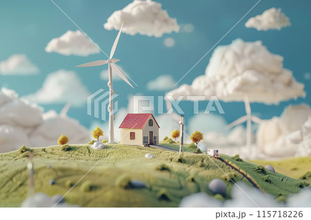 Generative ai on theme of wind power farm with rotation propellers, does not pollute environment 115718226