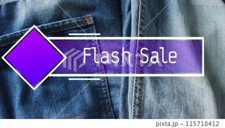Image of flash sale text on purple over denim trousers background Image of flash sale text on purple over denim trousers background 115718412