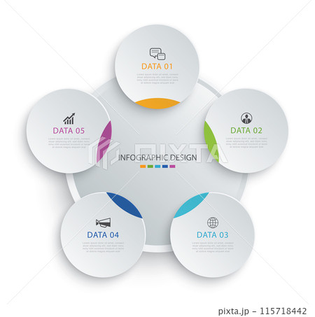 Infographics circle timeline with 5 number data template. Illustration business abstract background. 115718442