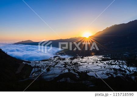 Yuanyang rice terrace at sunrise, Yunnan province, China 115718590