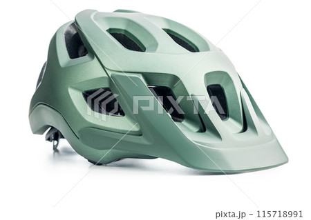 Green Mountain Bike Helmet With Adjustable Straps isolated on white background. 115718991