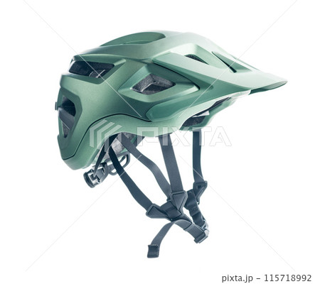Green Mountain Bike Helmet With Adjustable Straps isolated on white background. 115718992