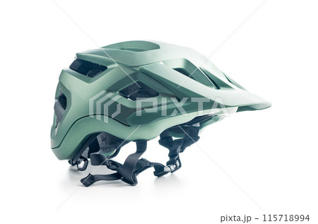 Green Mountain Bike Helmet With Adjustable Straps isolated on white background. 115718994