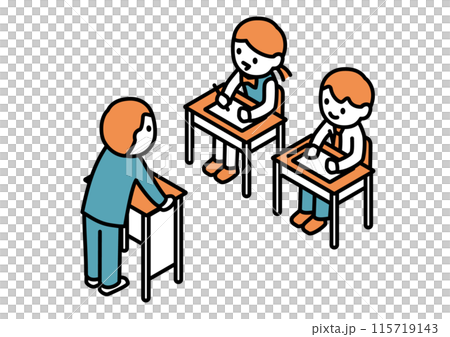 Illustration of high school students taking classes in a classroom 115719143