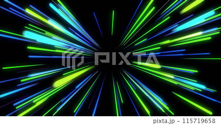Image of blue and green neon light trails over black background Image of blue and green neon light trails over black background 115719658