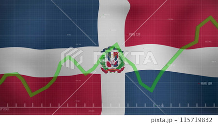 Image of green graph processing data over flag of dominican republic Image of green graph processing data over flag of dominican republic 115719832