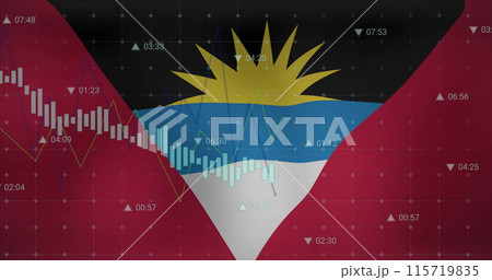 Image of graphs processing data over flag of antigua and barbuda Image of graphs processing data over flag of antigua and barbuda 115719835