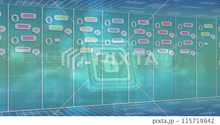 Image of online chat and data processing over online security padlock Image of online chat and data processing over online security padlock 115719842