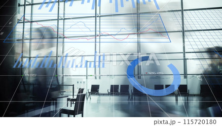 Image of data processing over diverse business people walking Image of data processing over diverse business people walking 115720180