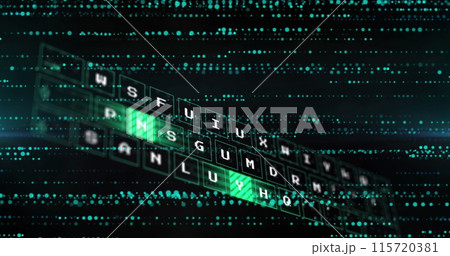 Image of data processing and keyboard over black background Image of data processing and keyboard over black background 115720381
