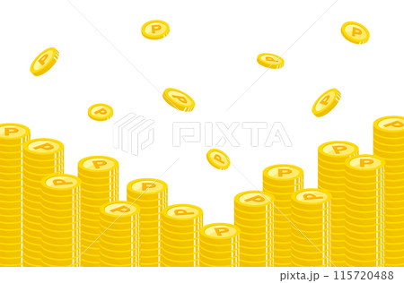 コイン・ポイントの背景素材のイラスト　テンプレート　お金　ポイント還元　フレーム　バナー　山積み 115720488