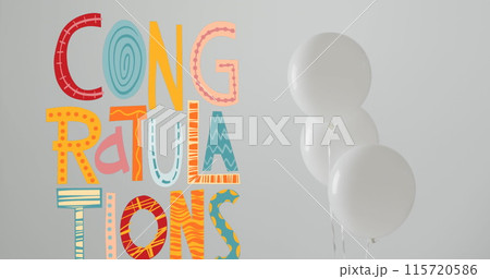 Image of congratulations text over party white balloons in background 115720586