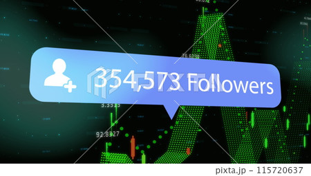 Image of social media icon, numbers and financial data processing 115720637