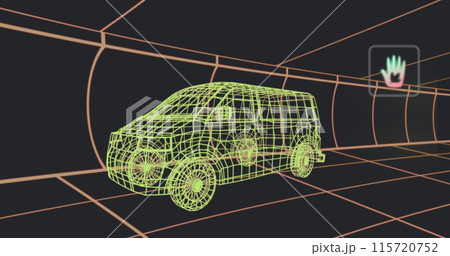Image of multiple digital icons over 3d van model moving in seamless pattern in a tunnel 115720752