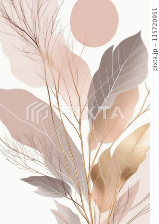 Transparent leaves neutral background in beautiful subtle blush, muted taupe, and soft beige tones. 115720951