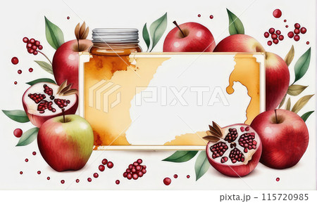 Watercolor of jewish holiday of Rosh hashanah (Jewish New Year). 115720985
