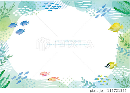 青い海の水彩イラストのフレーム 青い海の水彩イラストのフレーム 115721555