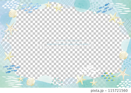 貝殻の青い海の水彩イラストのフレーム 115721560