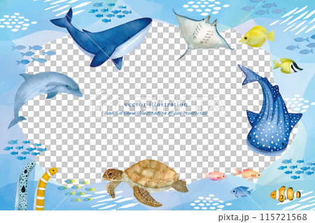 夏の海を泳ぐイルカのベクターイラストフレーム 夏の海を泳ぐイルカのベクターイラストフレーム 115721568