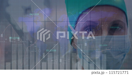 Data analysis on a senior female surgeon's portrait for medical tech. Data analysis on a senior female surgeon's portrait for medical tech. 115721771