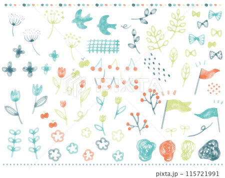 ナチュラルな手描き水彩のイラスト素材セット 115721991