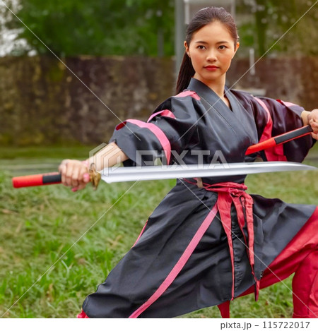 女性侍、刀を持つ日本の戦士、武士道を極めた女性サムライのイラスト素材 [115722017] - PIXTA
