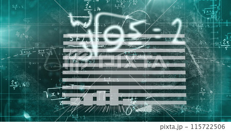 Image of data processing with mathematical equations on black background Image of data processing with mathematical equations on black background 115722506