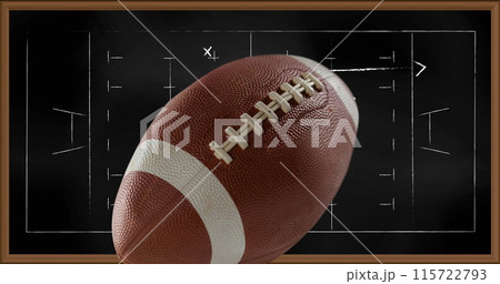 Image of american football over drawing of game plan Image of american football over drawing of game plan 115722793