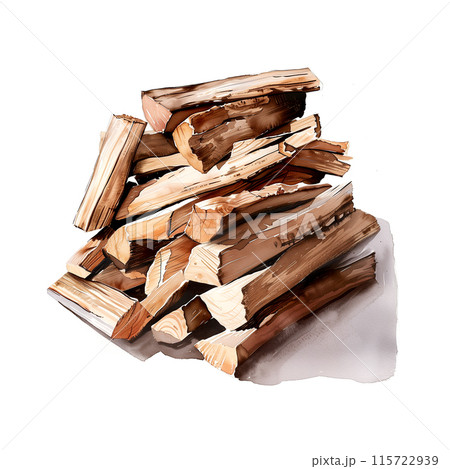 白背景に山積みになった薪の水彩イラスト 115722939