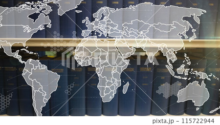 Image of data processing over world map and books Image of data processing over world map and books 115722944